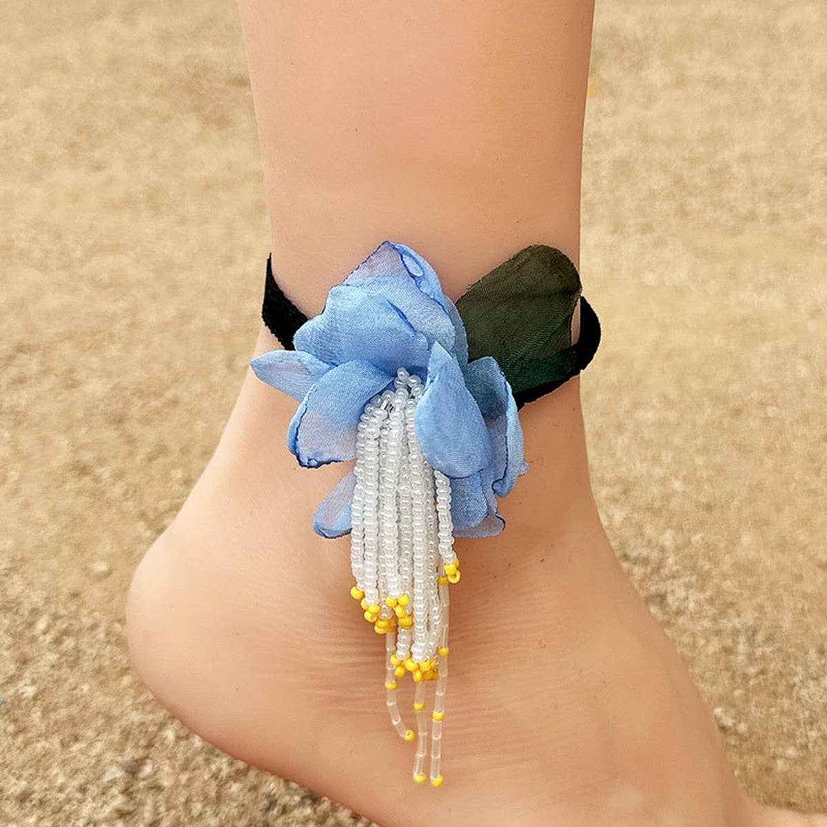 BOHO FLOWER TASSEL ANKLET HANDMADE_CWMM6351