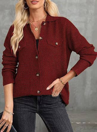 Waffle Knit Jacket Casual Button-Down Shirt