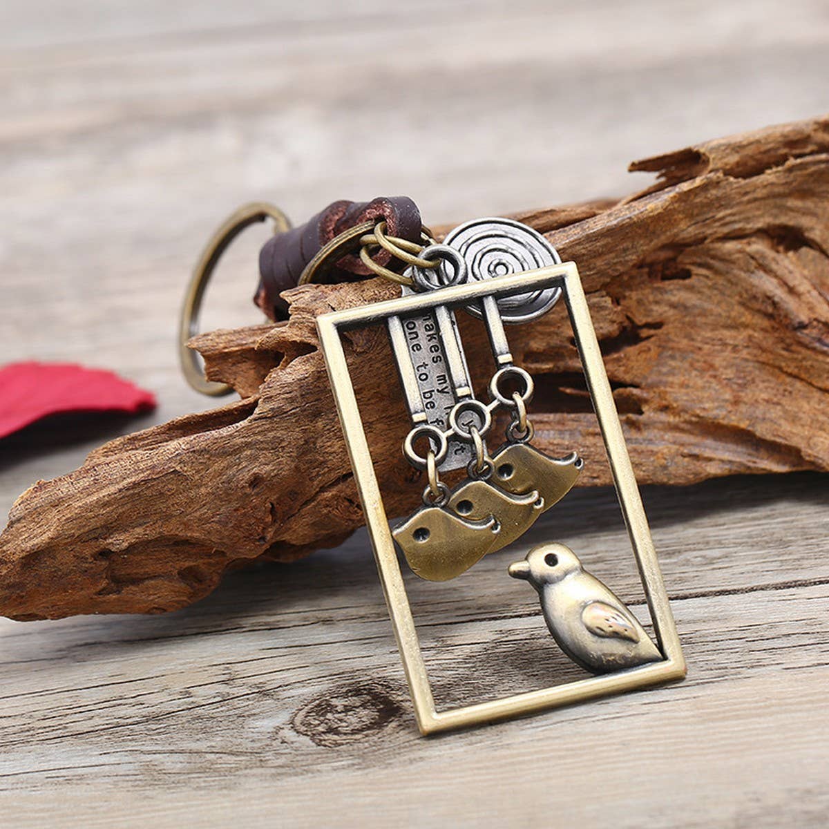 ALLOY BIRD PENDANT WOVEN LEATHER KEYCHAIN_CWMM5038