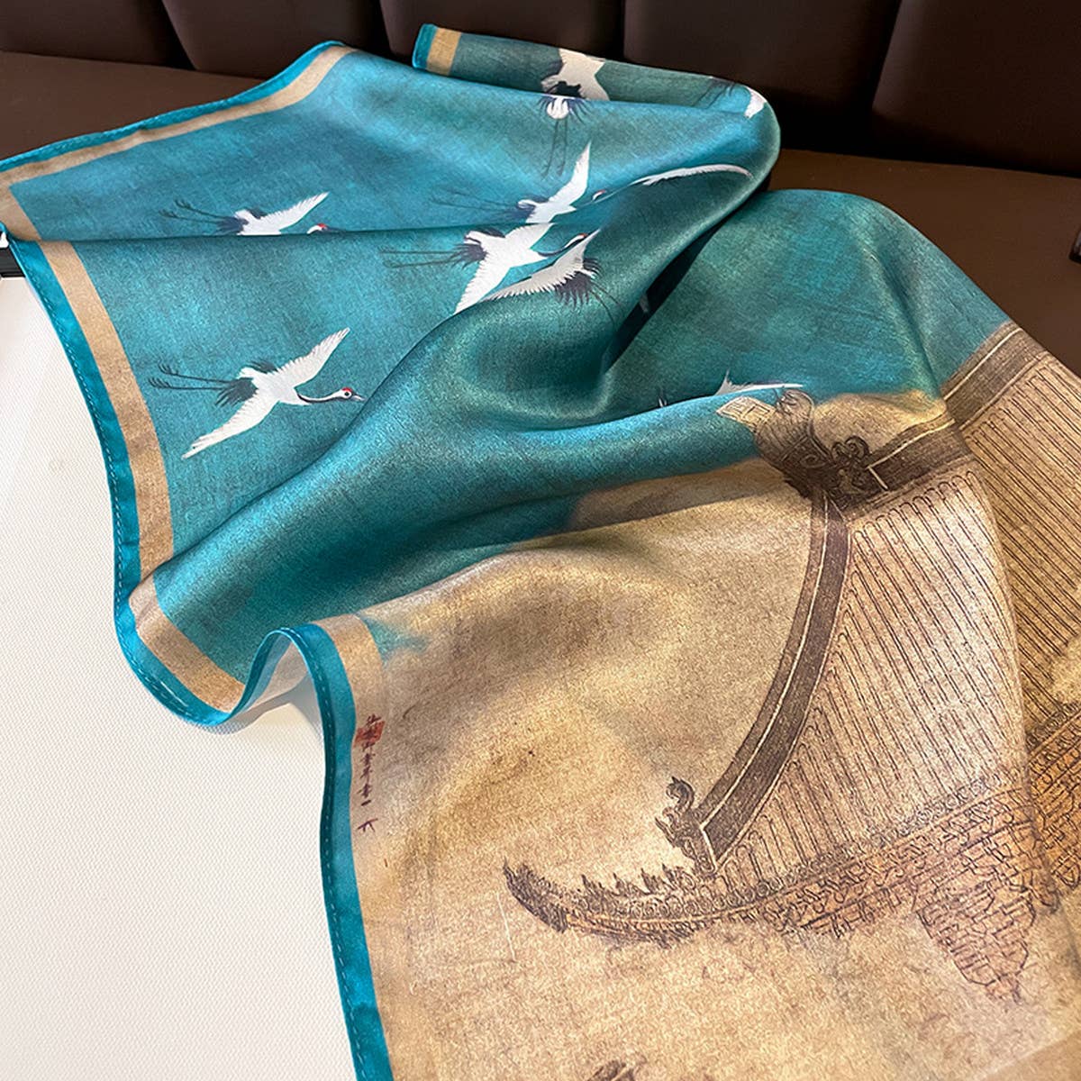 CRANE PRINT 100 SILK SQUARE SCARF 53CM FOR WOMEN_CWASC0600