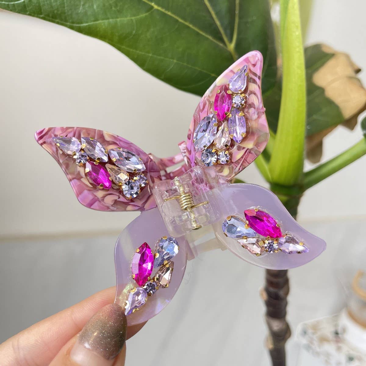 3D BUTTERFLY HAIR CLAW RHINESTONE FLORAL ACETATE _CWASC1583
