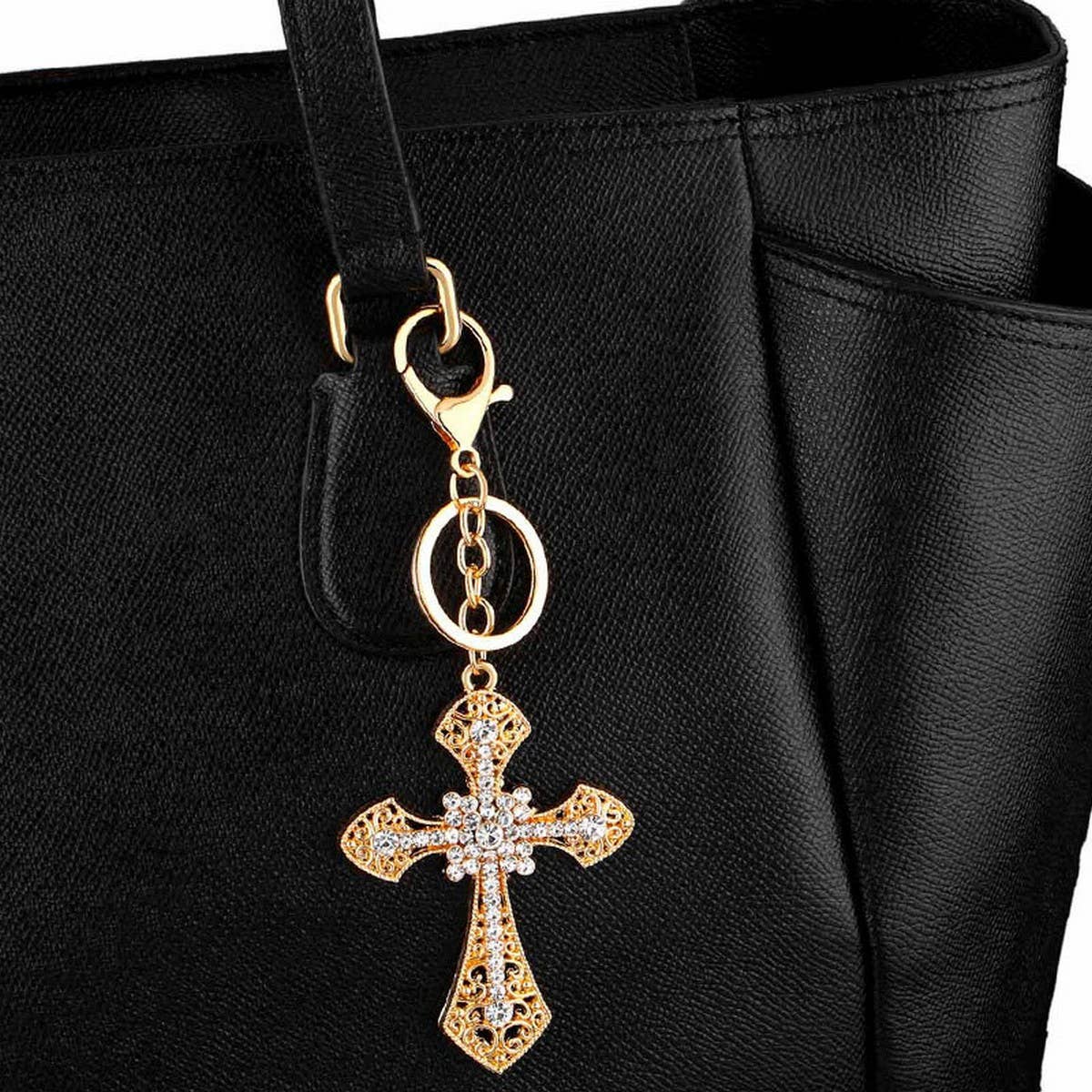 INLAID DIAMOND CROSS METAL KEYCHAIN_CWAJE0916