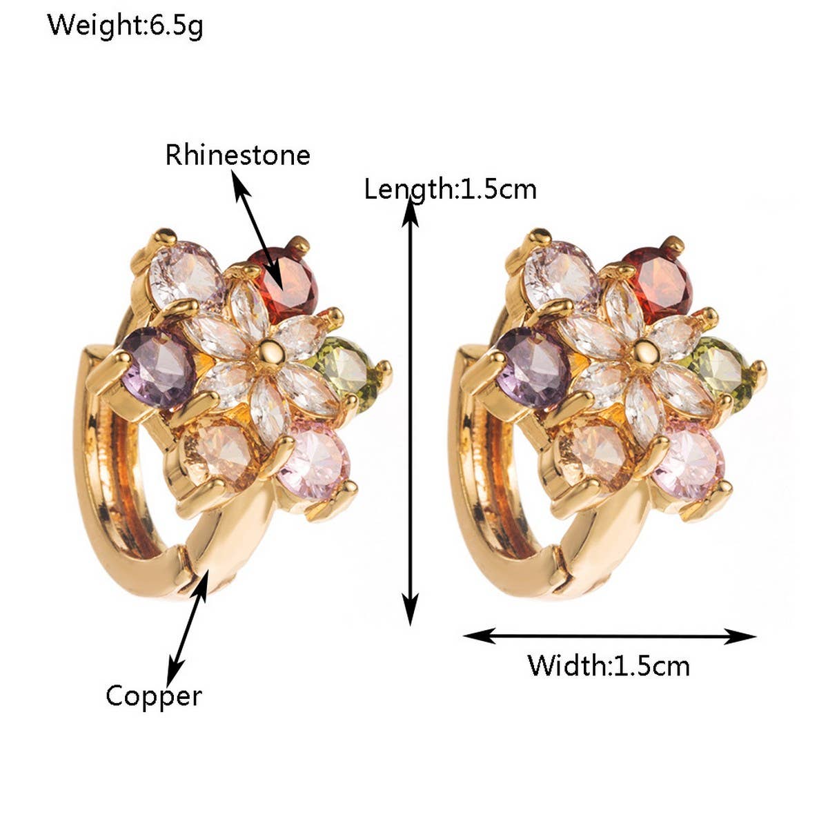 COLORFUL FLOWER CZ HOOP EARRINGS GOLD PLATED BRASS_CWMM8517