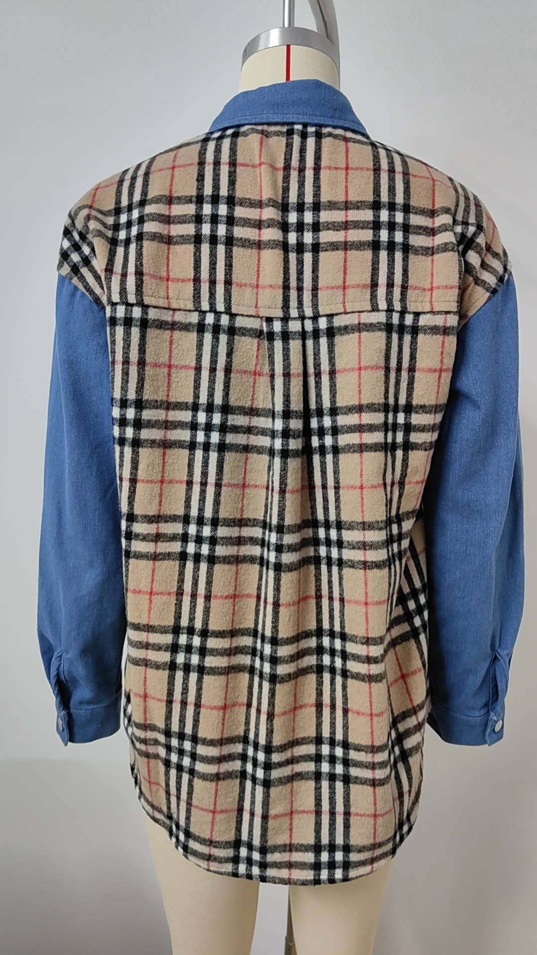 Washed Plaid Casual Denim Long-Sleeved Jacket