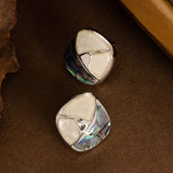 CONTRAST COLOR GEOMETRIC ABALONE OIL DROP EARRINGS_CWMM4293