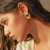 NEW STYLE PLEATED HAMMERED ROUND HOLLOW EARRINGS_CWAHA0893