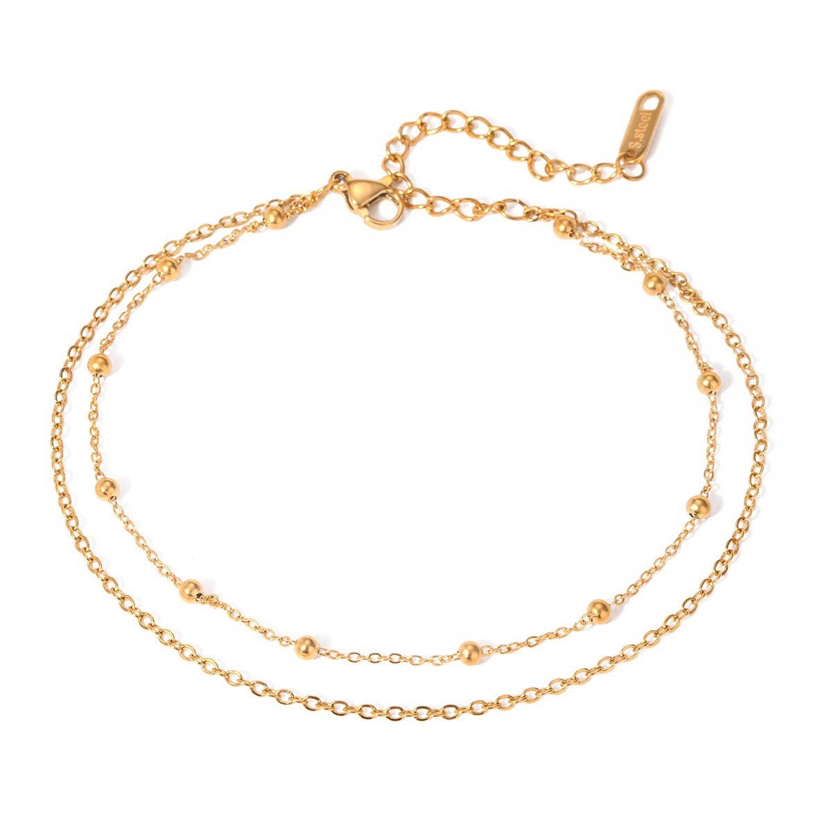 18K GOLD DOUBLE LAYER BEADED ANKLET NON TARNISH_CWAJE4636