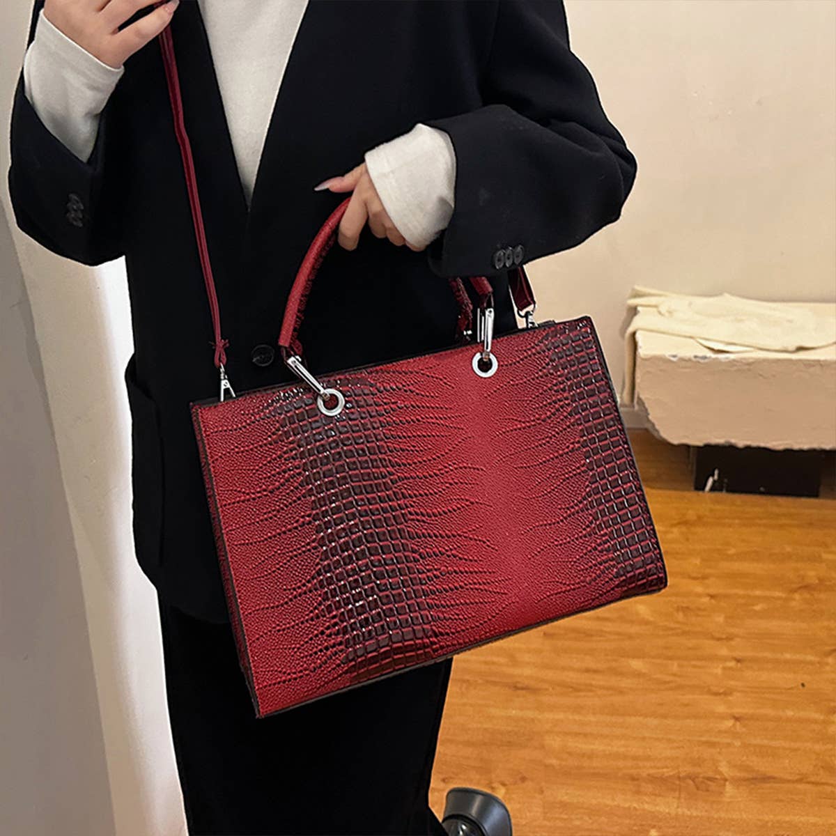 FASHION RETRO TEXTURE CROCODILE PATTERN HANDBAG_CWAB3330