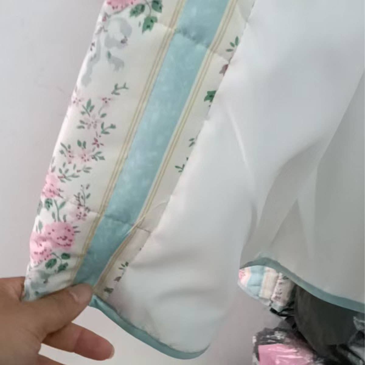 STRIPED FLORAL PRINT LOOSE QUILTED JACKET_CWOJA1552