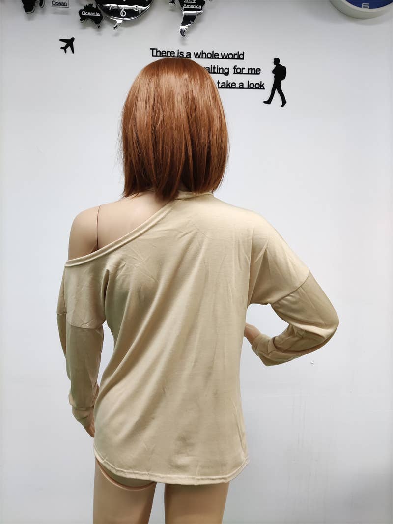 Solid Color Long Sleeve Halter Patchwork T-Shirt