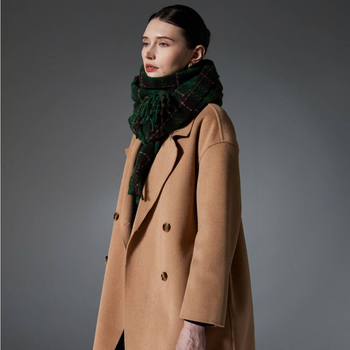 GREEN PLAID FRINGE SCARF WINTER WRAP FOR WOMEN_CWASC1276