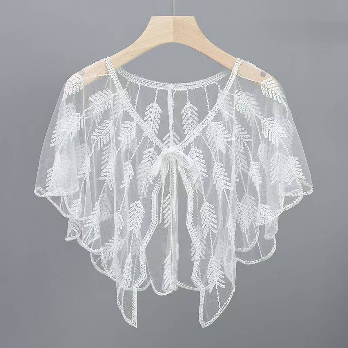 LEAF SEQUIN SHEER SHAWL EVENING PARTY CAPE_CWMM8961