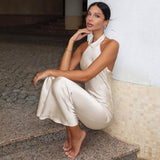 Solid-Color Off-The-Neck Sexy Backless Dress