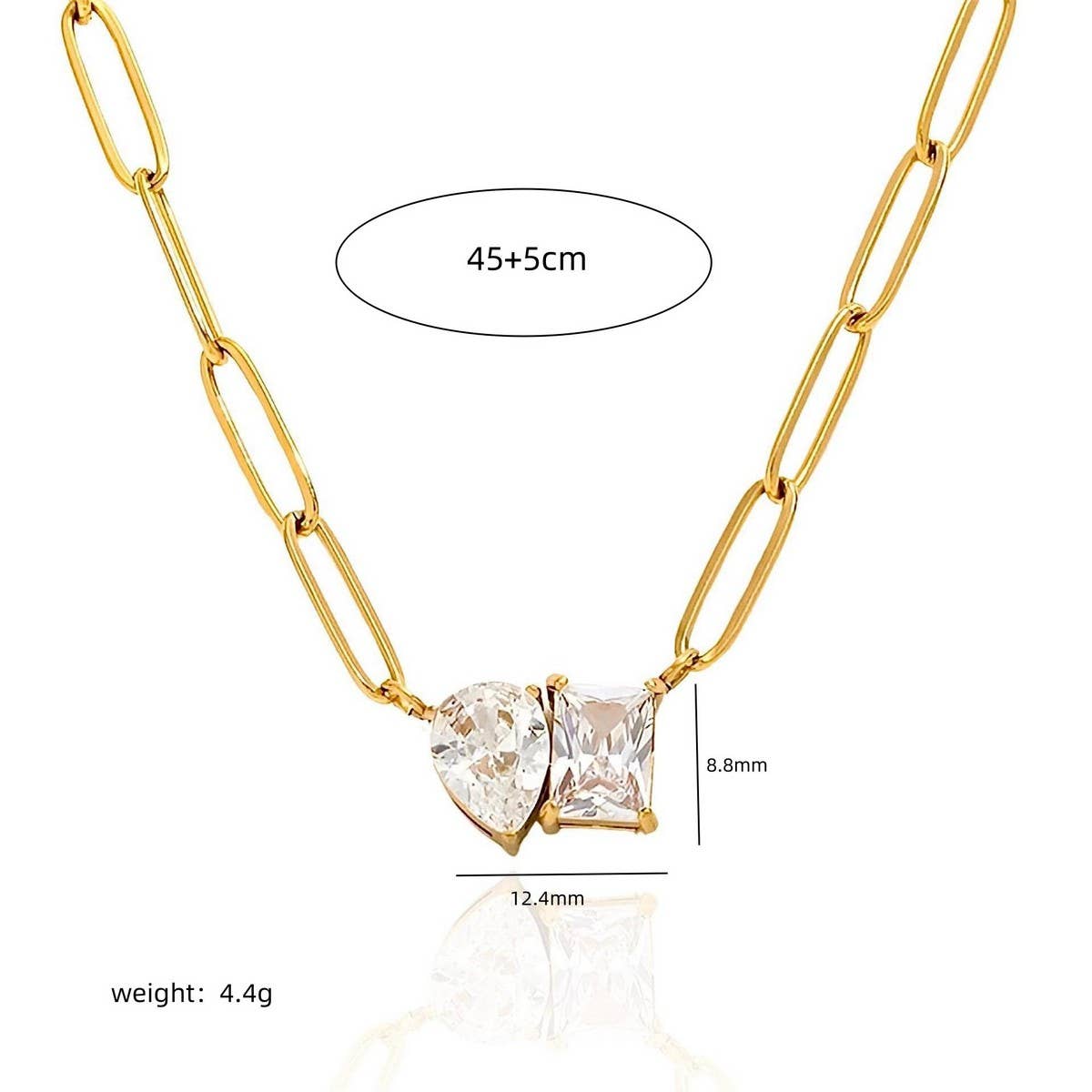 Vintage 18K Gold-Plated Square Zircon Necklace_Cwmm5602