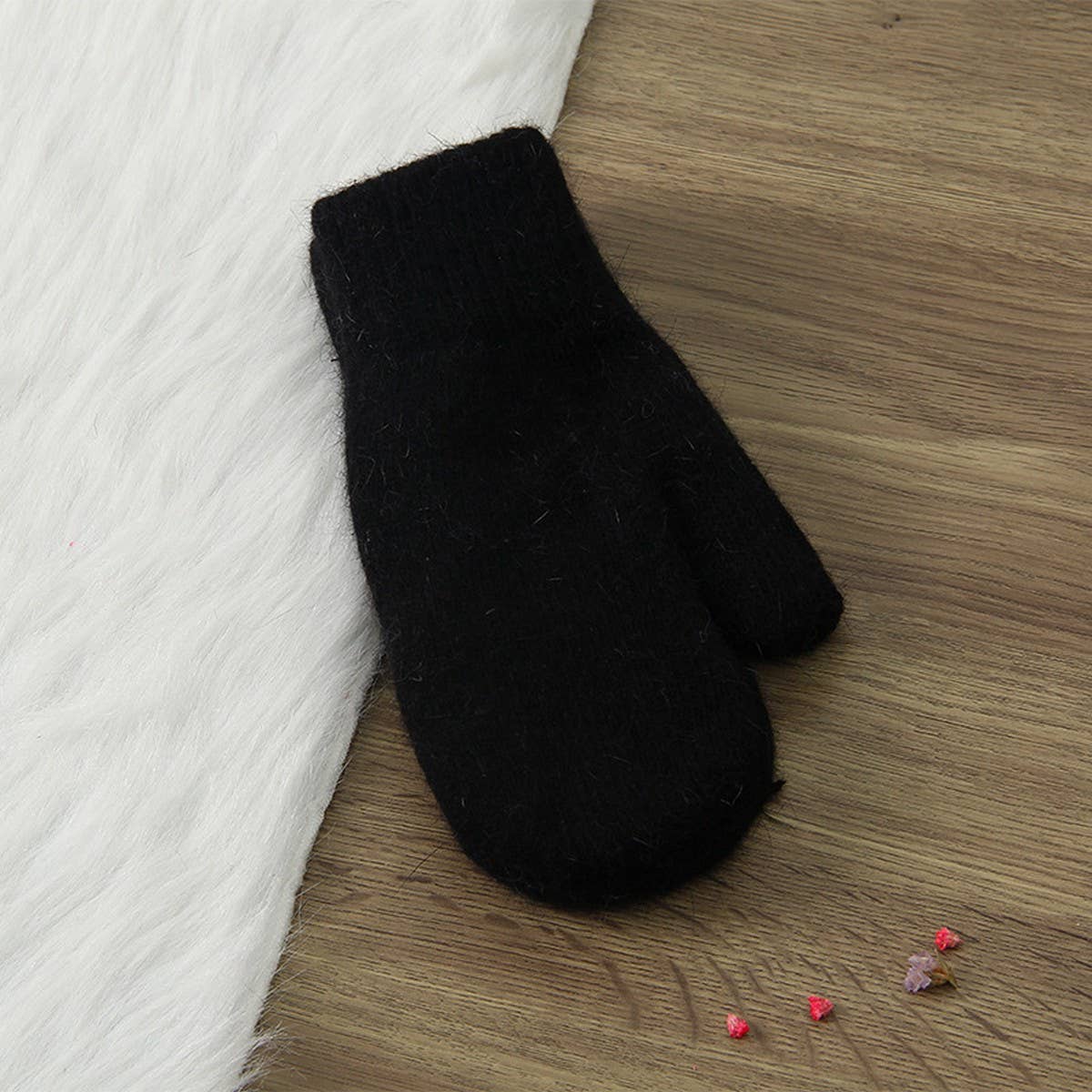 Womens Solid Color Rabbit Fur Full Finger Gloves_Cwag00592