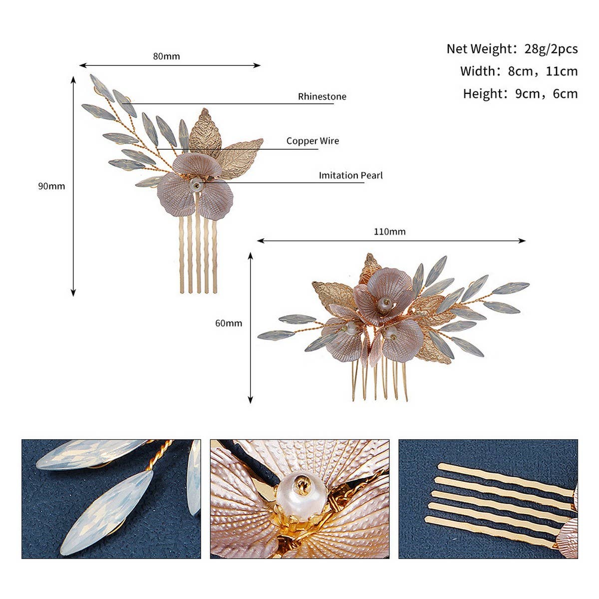 GOLD FLORAL BRIDAL HAIR COMB GEM ELEGANT PIECE_CWAHA2788