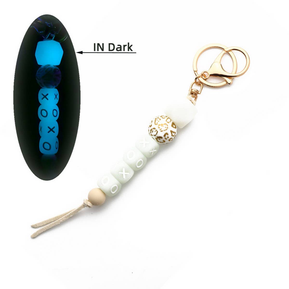 GLOW BEAD BRACELET NEON SILICONE WRISTLET KEYCHAIN_CWAB5095