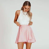 SOLID COLOR SKIRT HIGH WAIST LACE UP SHORT SKIRT_CWAB4789