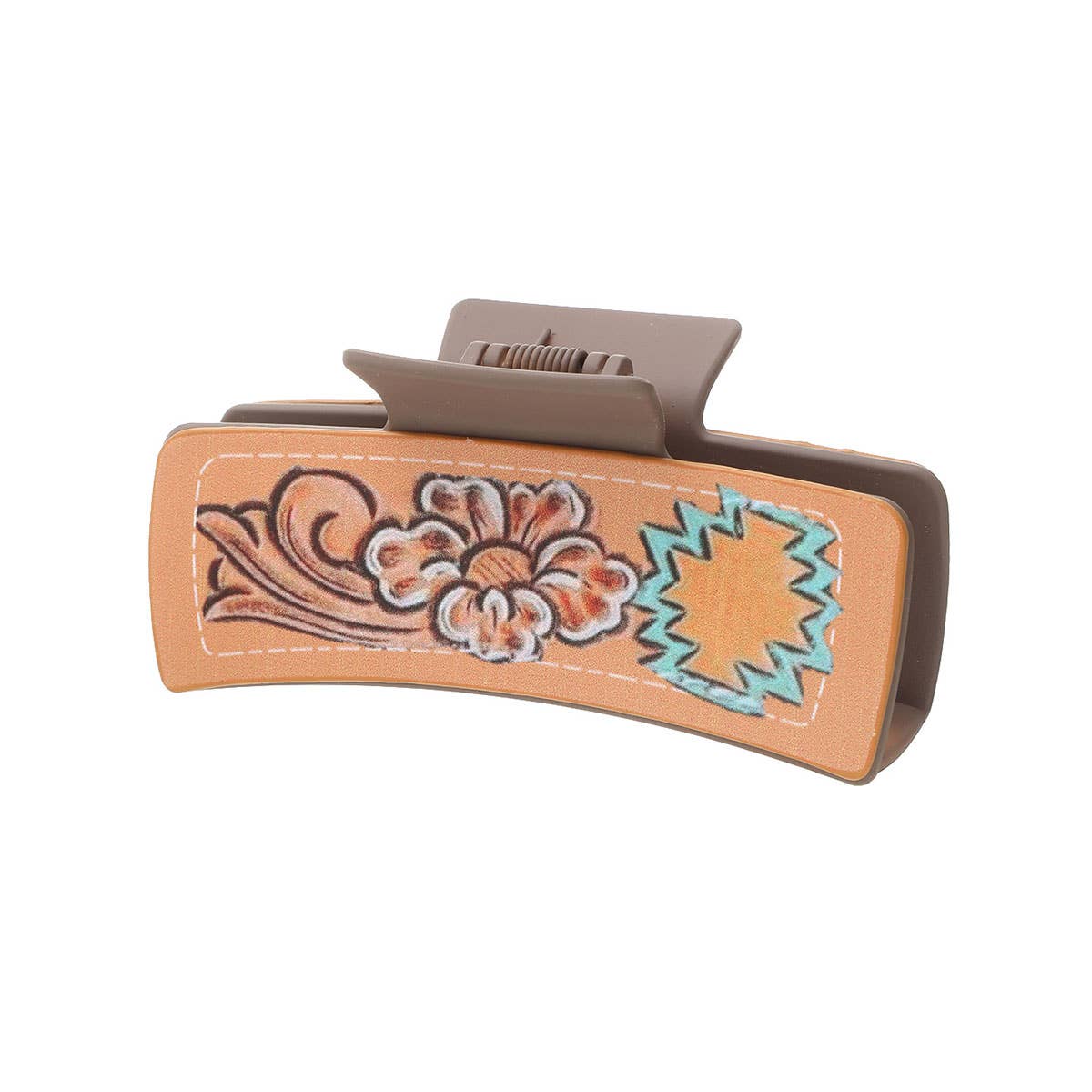 Western Cactus Feather Floral Print Hair Claw_Cwasc1627