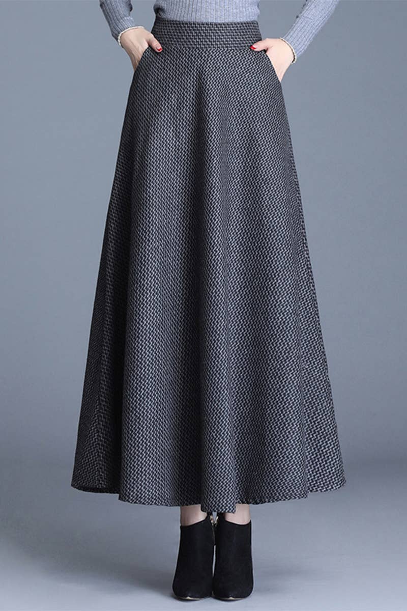 Woolen Thickened Waistline Long Skirt