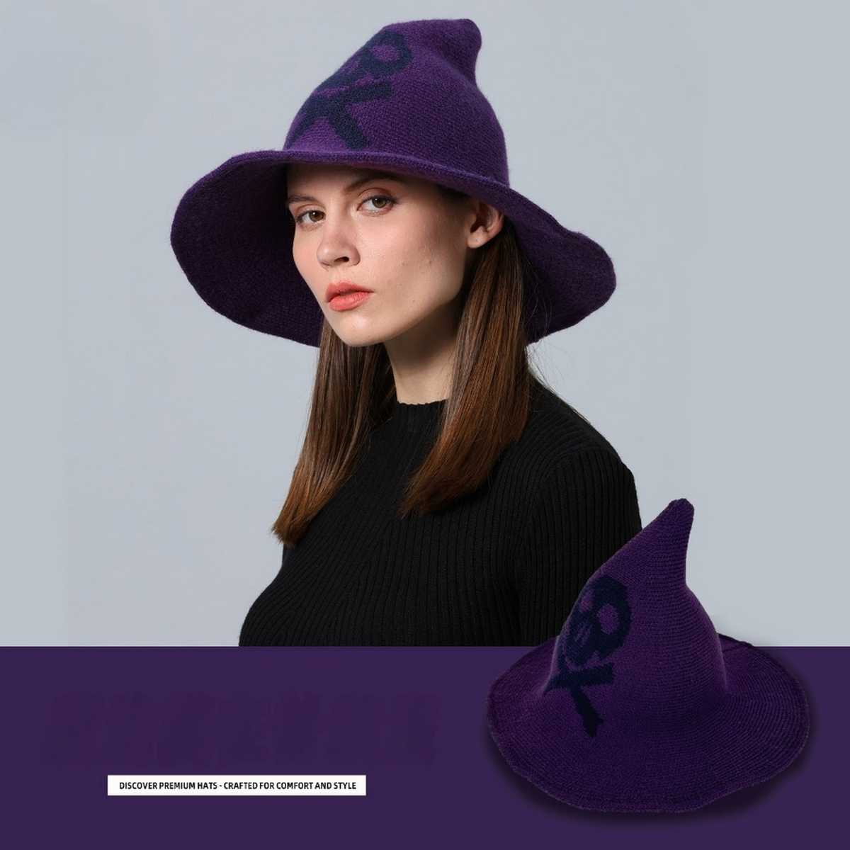 SKULL PRINT WIZARD HAT HALLOWEEN ACCESSORY_CWAH3991