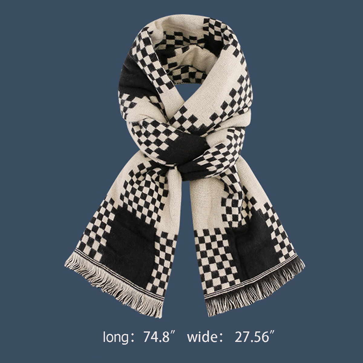 Women Knitted Color Matching Checkered Scarf