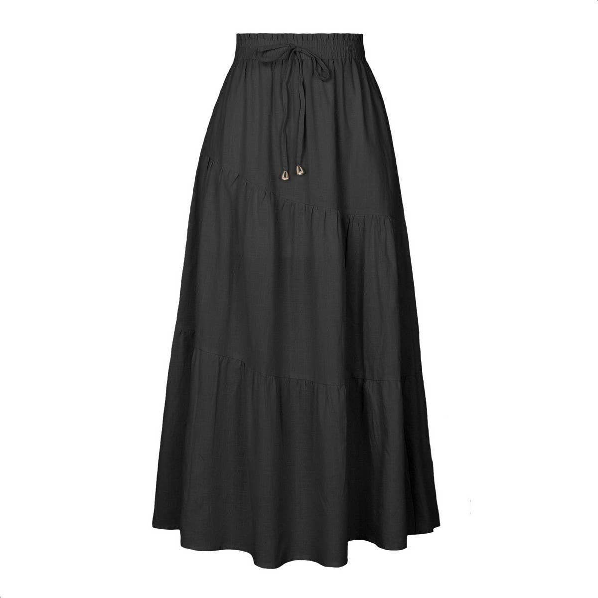COTTON AND LINEN MAXI SKIRT WITH PLEATED HEM_CWBSS0381