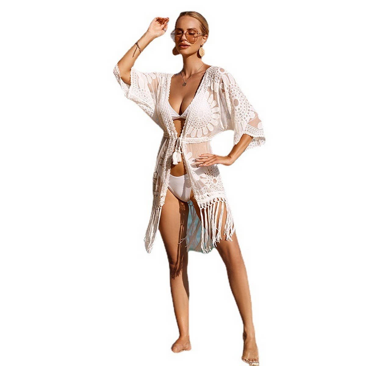 LACE LONG TRANSPARENT EMBROIDERED DRESS_CWMM1226