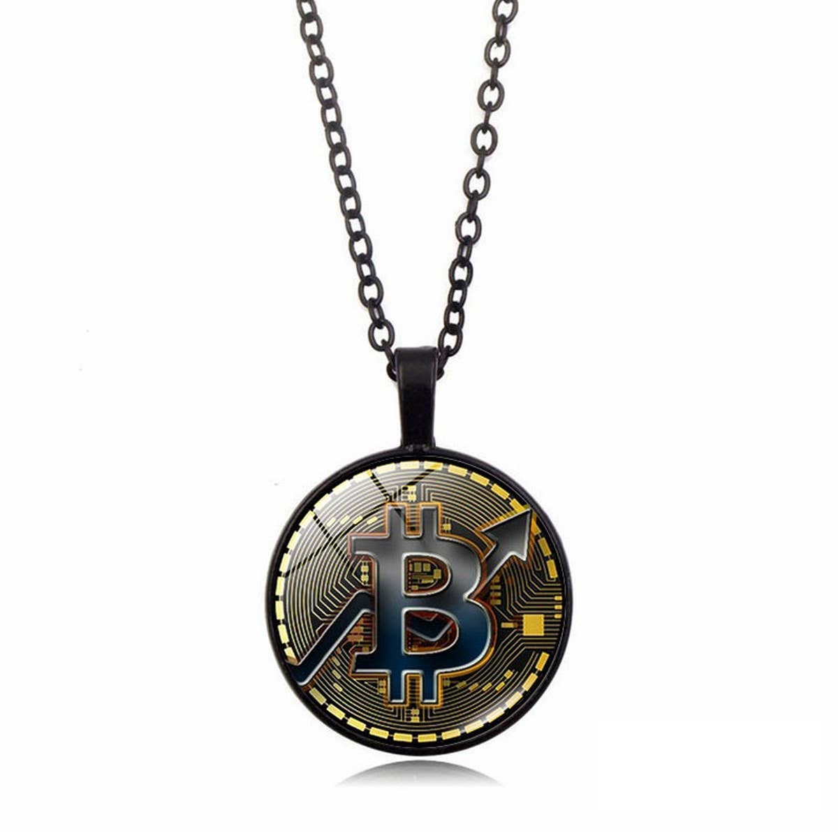 GOLD COIN BITCOIN TIME GEMSTONE PENDANT NECKLACE_CWAJE0704