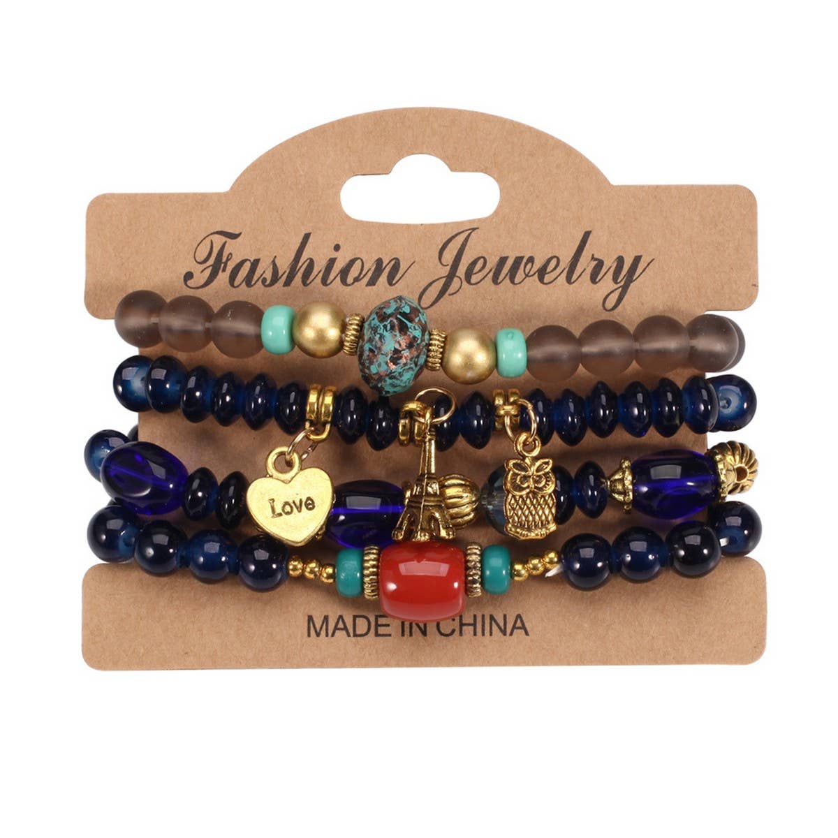 Cwaje05705_Boho Multi Layer Beaded Owl Eiffel Bracelet