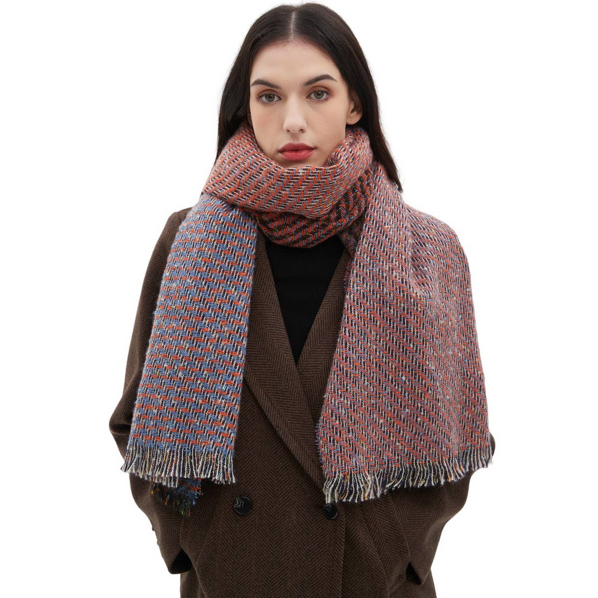 FRINGE PATCHWORK SCARF UNISEX WINTER SHAWL WRAP_CWASC0873