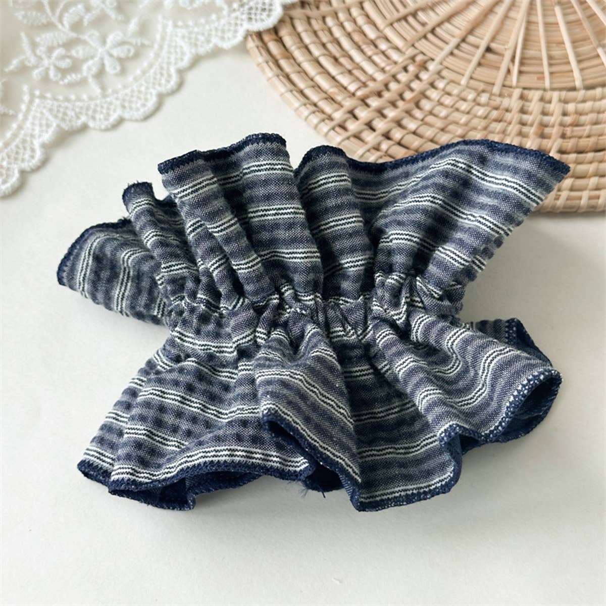 Blue Stripe Denim Scrunchie Retro Style_Cwaha07612