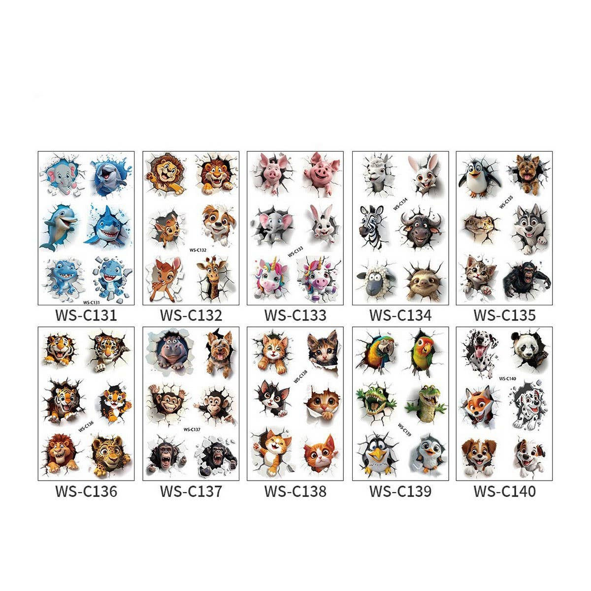 KIDS CARTOON ANIMAL TATTOO STICKERS SET WATERPROOF_CWMM8352