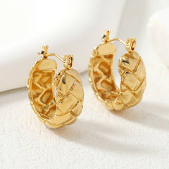 EMBOSSED STAINLESS STEEL GOLD TONE EARRINGS_CWMM3653