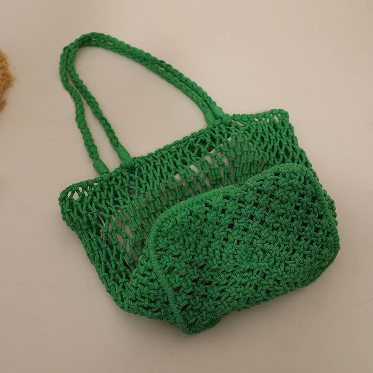 SIMPLE MESH ONE SHOULDER BEACH STRAW BAG_CWAB1884