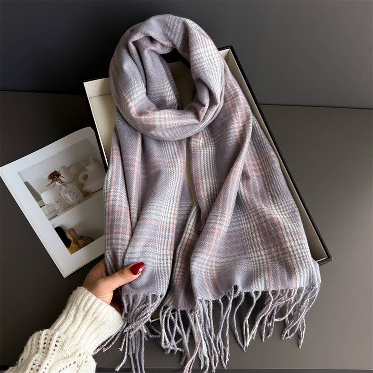 Checkerboard Winter Warm Cashmere Feel Scarf_Cwasc03262
