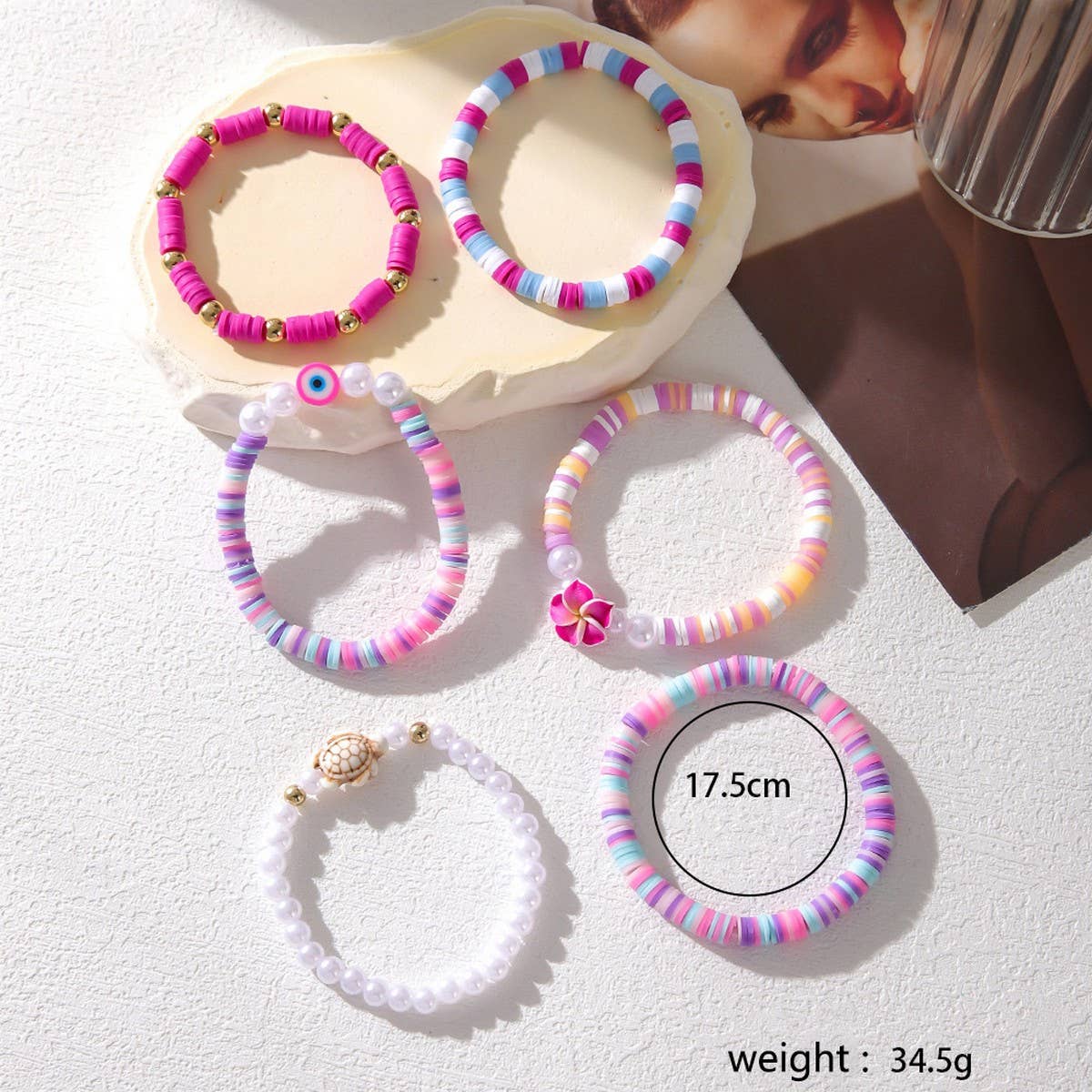COLORFUL POLYMER CLAY FLOWER SHELL BRACELET SET_CWMM3514