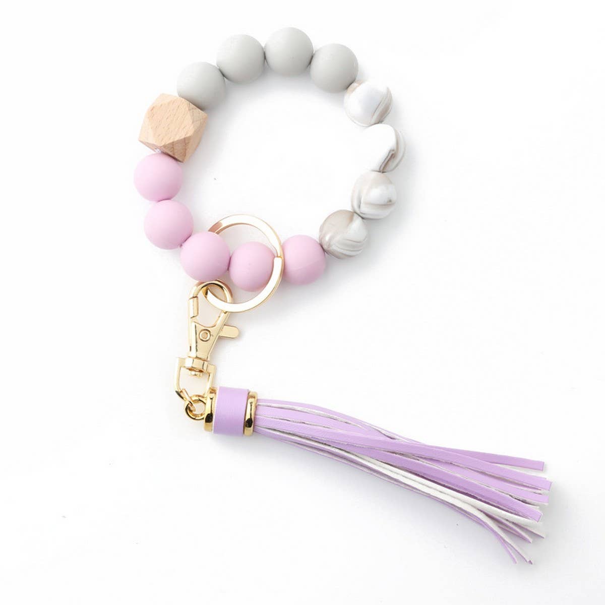 TASSEL WOOD SILICONE BEAD BRACELET KEYCHAIN_CWMM7018