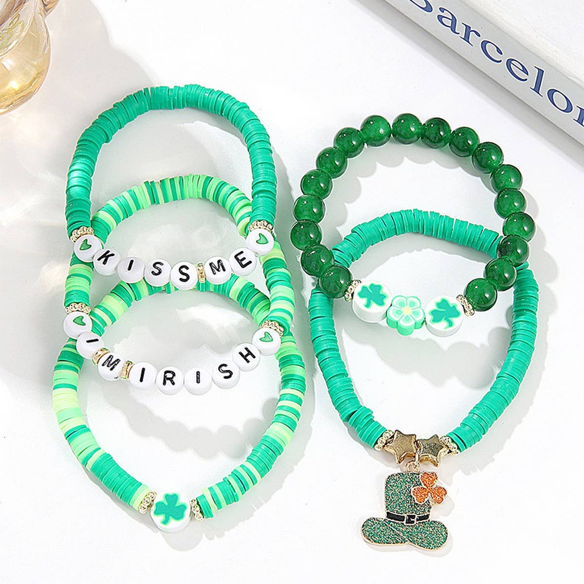 ST PATRICKS DAY LUCKY CLOVER CHARM BRACELET SET_CWMM3507
