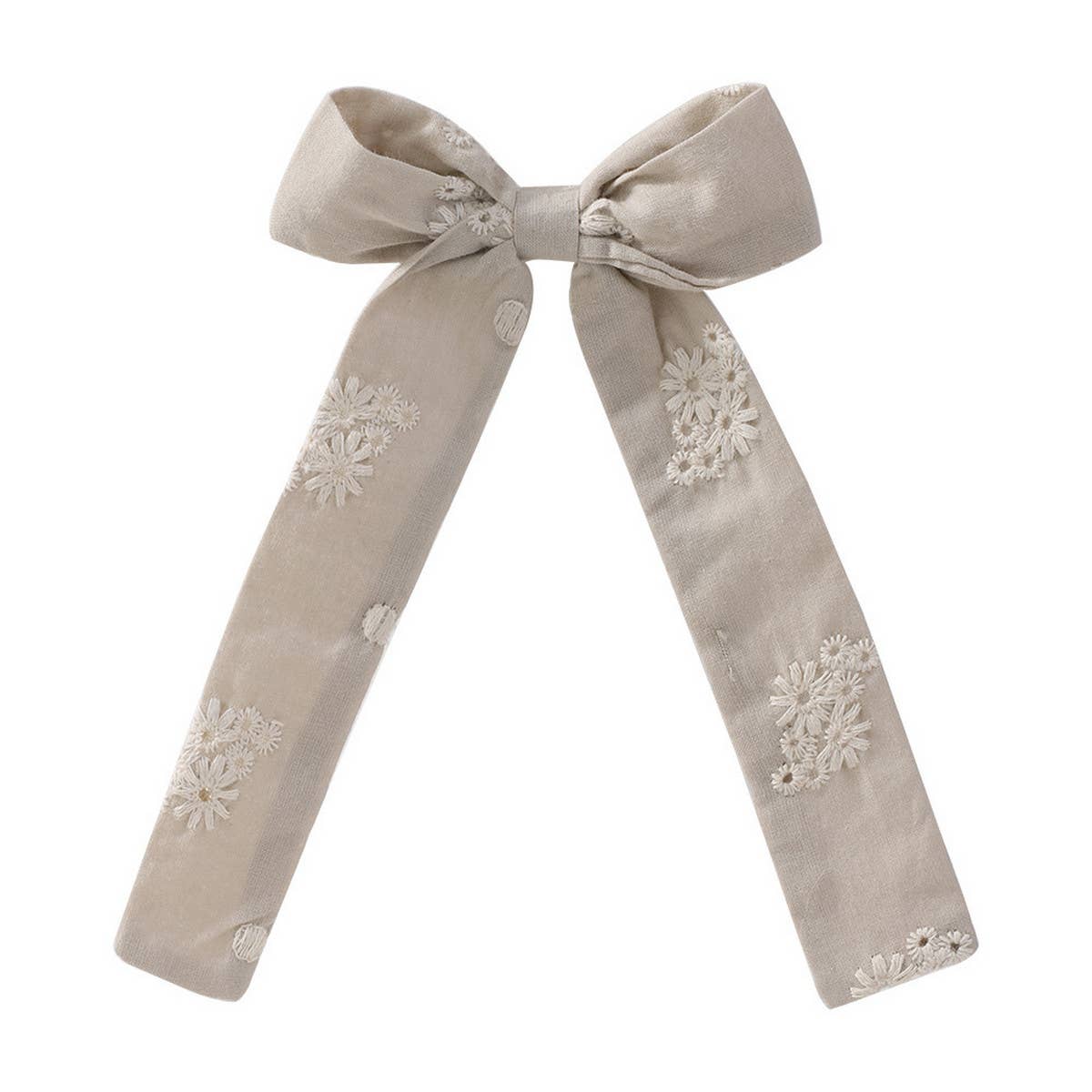 Childrens Ribbon Bow Embroidered Hairpin