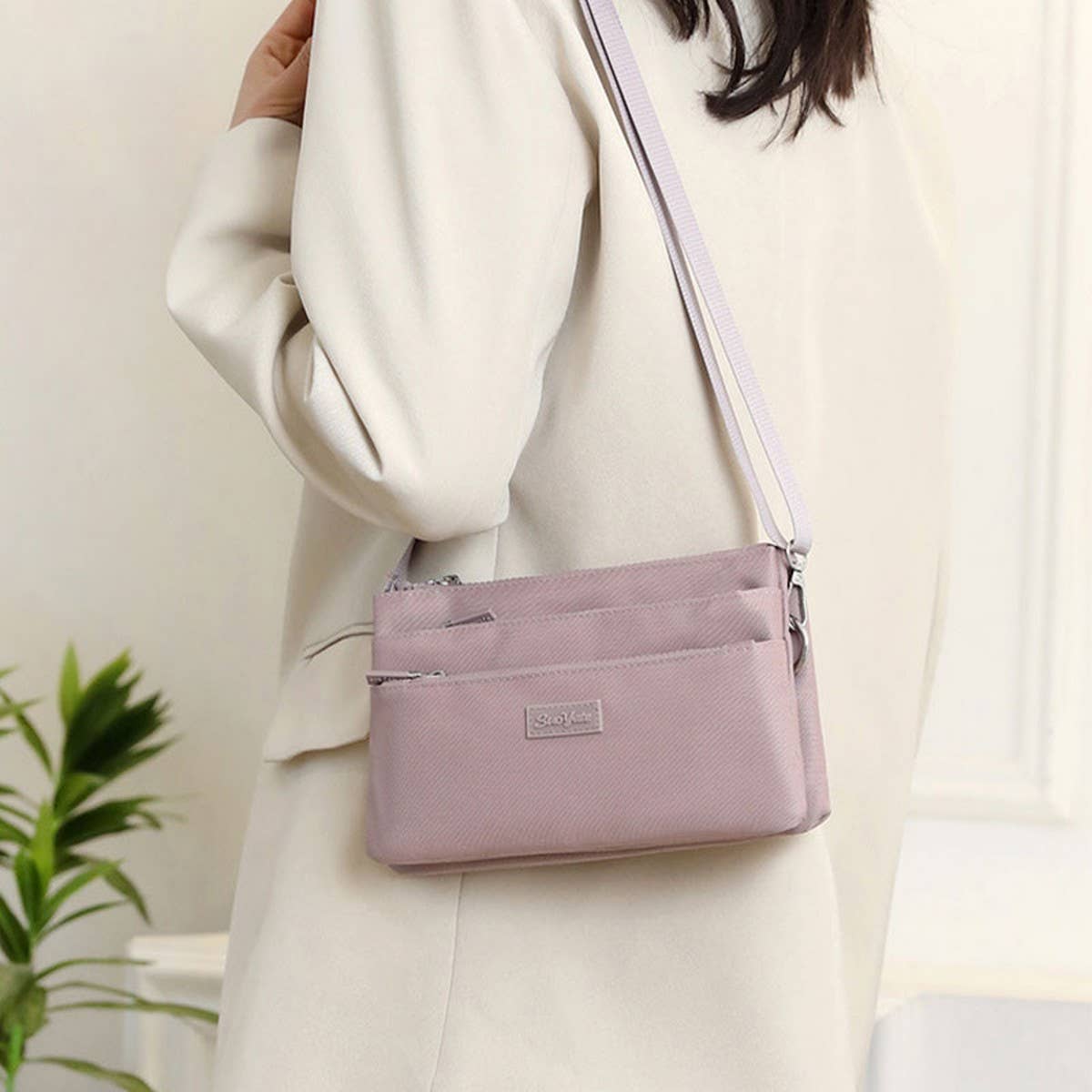 Lightweight Fabric Multi-Layer Shoulder Bag_Cwab3497