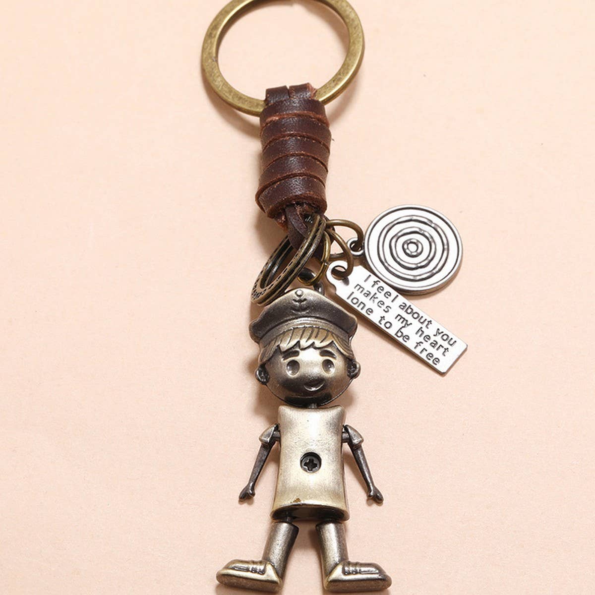Vintage Hand-Woven Robot Cowhide Keychain_Cwmm4786