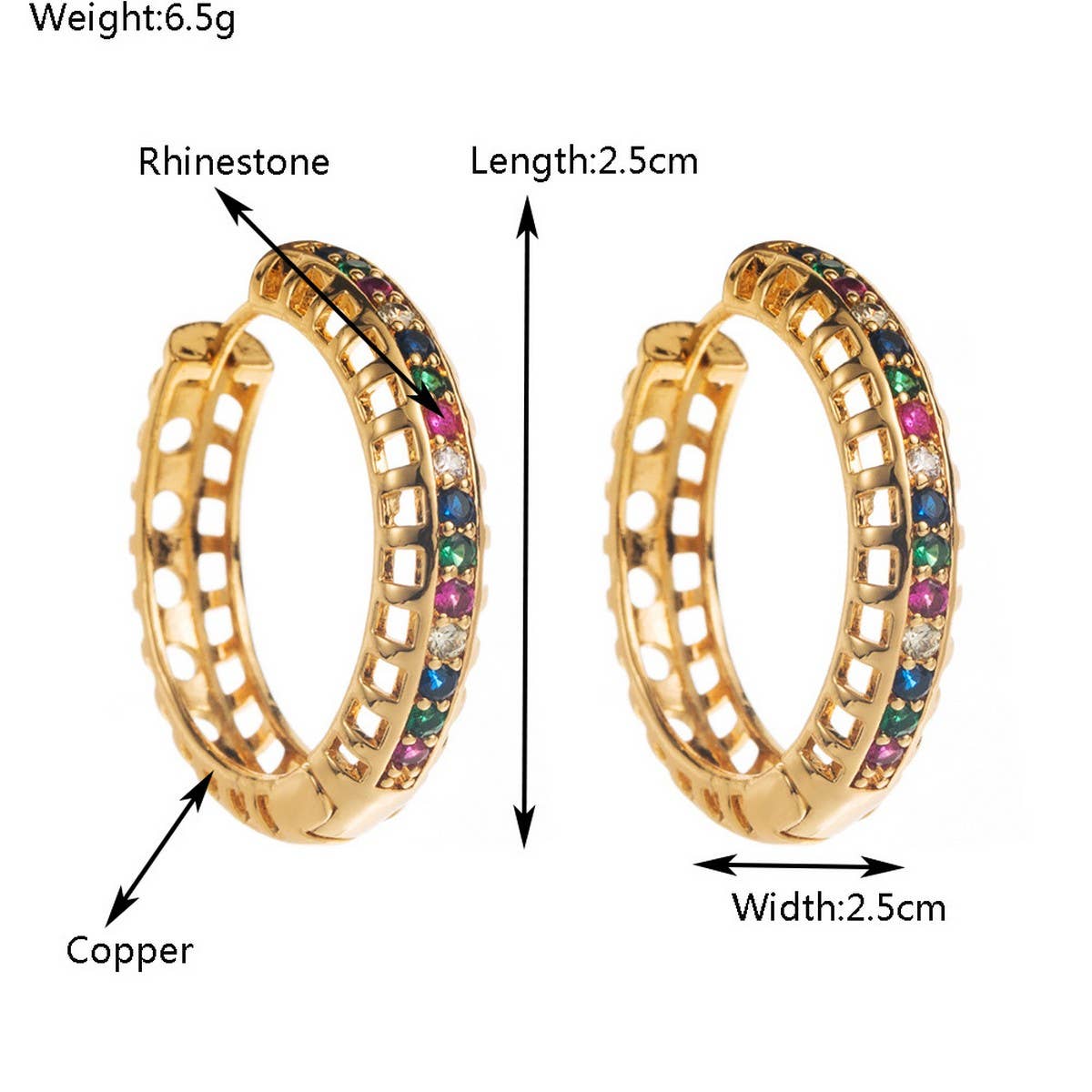 SPARKLING HOOP EARRINGS GOLD TONE LUXURY STYLE_CWMM8533