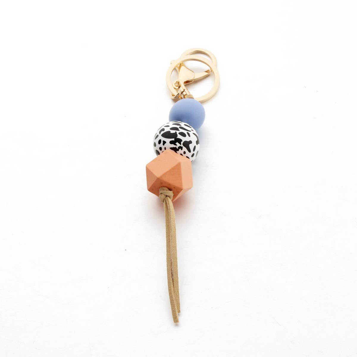 LEOPARD WOOD BEAD KEYCHAIN WITH MINI TASSEL_CWMM7022