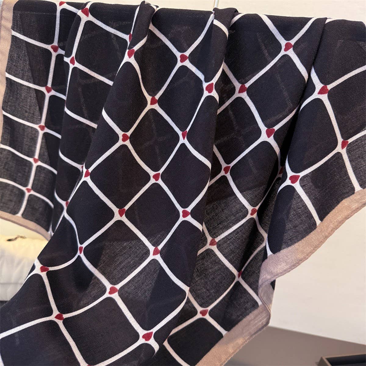 Elegant Plaid Satin Square Neck Scarf Wrap_Cwasc03320