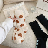 BROWN PUPPY POLKA DOT PLAID SOCKS_CWMS0955