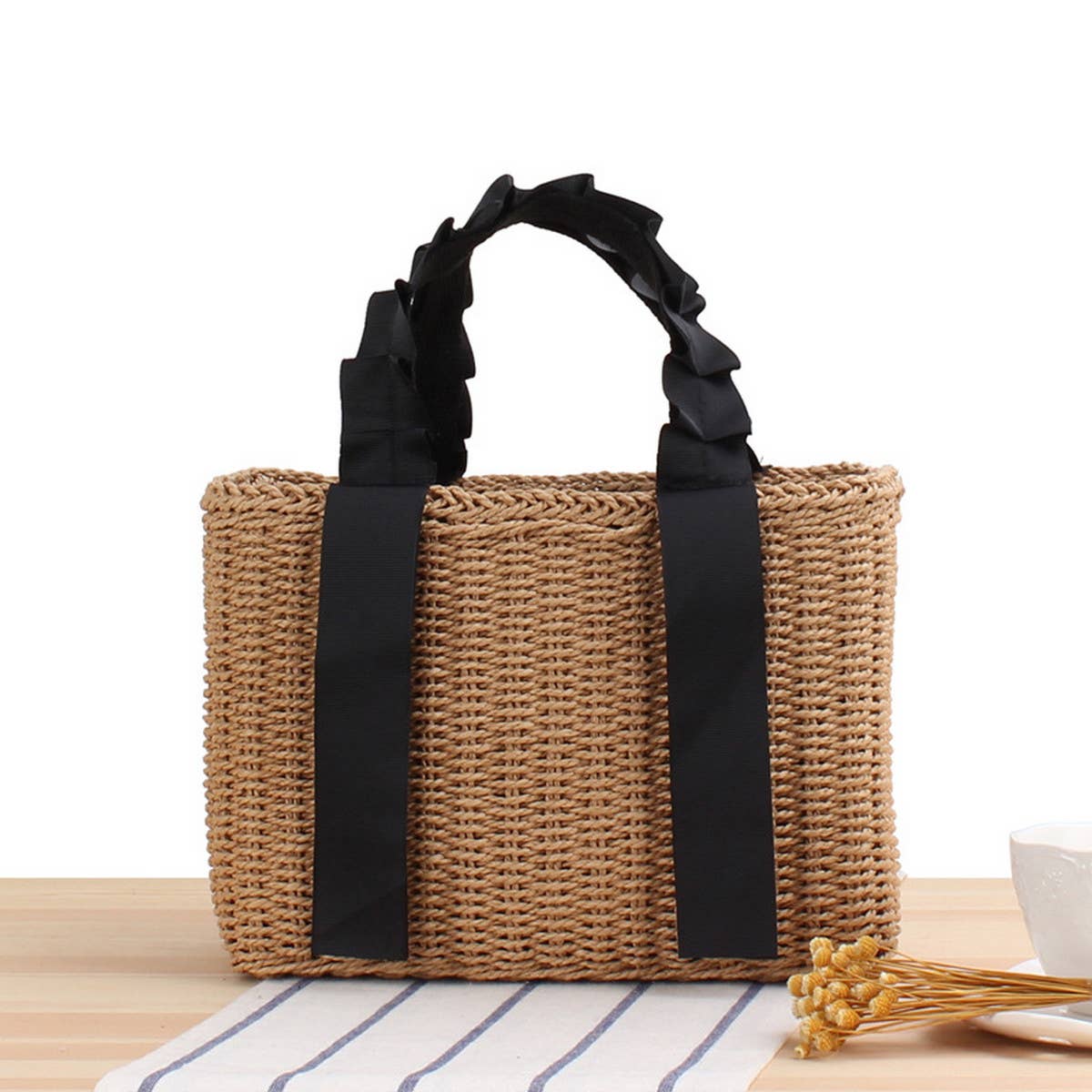 SIMPLE PORTABLE SOLID COLOR STRAW BAG_CWAB2093