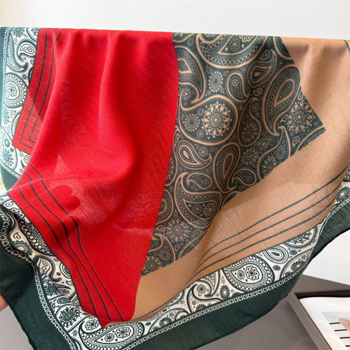 Vintage Herringbone Cotton Linen Small Scarf_Cwasc03428