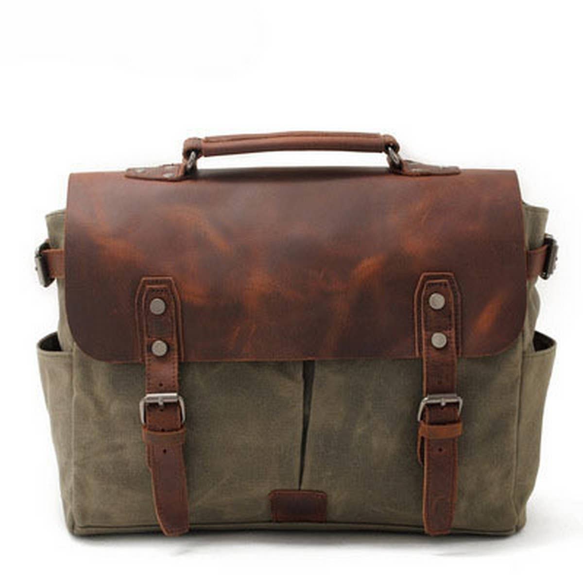 MENS RETRO WAXED CANVAS LEATHER MESSENGER BAG_CWAB5559