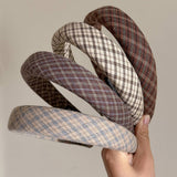 Plaid Sponge Headband Retro College Style_Cwaha07966